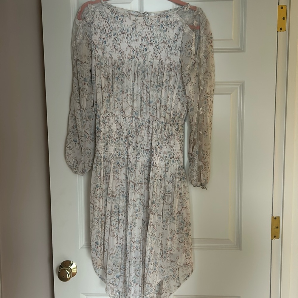 Free People Cream Floral Long Sleeve Pleated Midi Dress